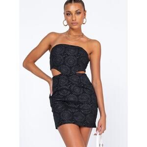Princess Polly Naomi Cut Out Strapless Textured Floral Black Mini Dress Size 4